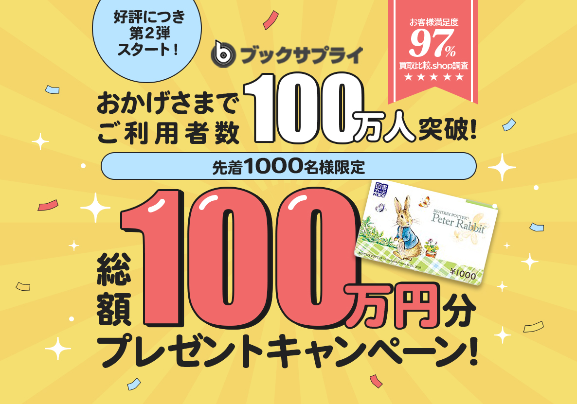 ブックサプライの利用者数が累計100万人突破！100万円分プレゼントキャンペーン！【このキャンペーンは終了しました】